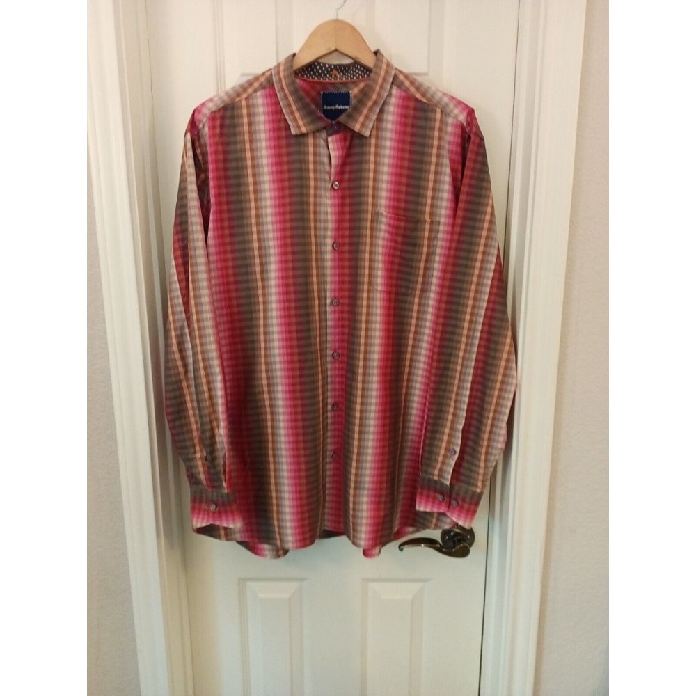 Men's Tommy Bahama Plaid Multicolored Long Sleeve Lightweight Dressy Shirt XL